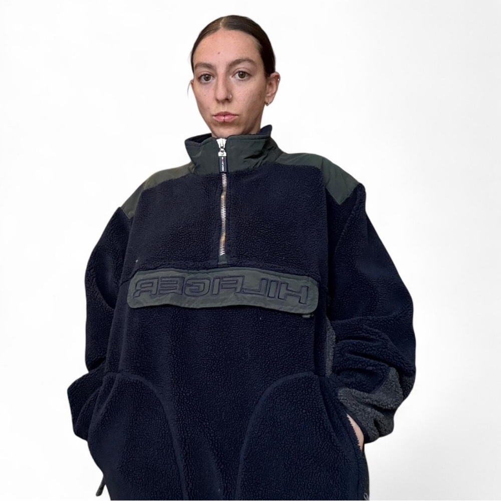 ❌SOLD ❌Tommy Hilfiger Vintage Sherpa Fleece Half Zip Pullover – 90s Logo
